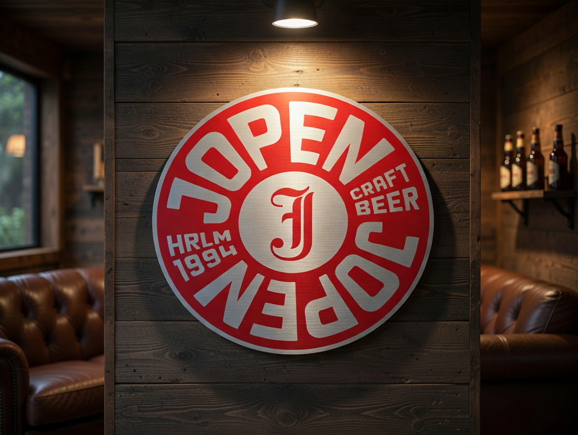 Reclamebord Jopen bier logo aluminium, afmeting 40x40 cm