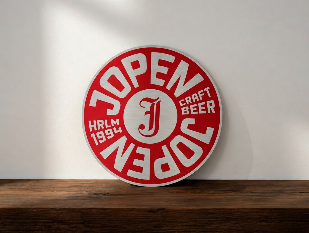 Reclamebord Jopen bier logo aluminium, afmeting 40x40 cm