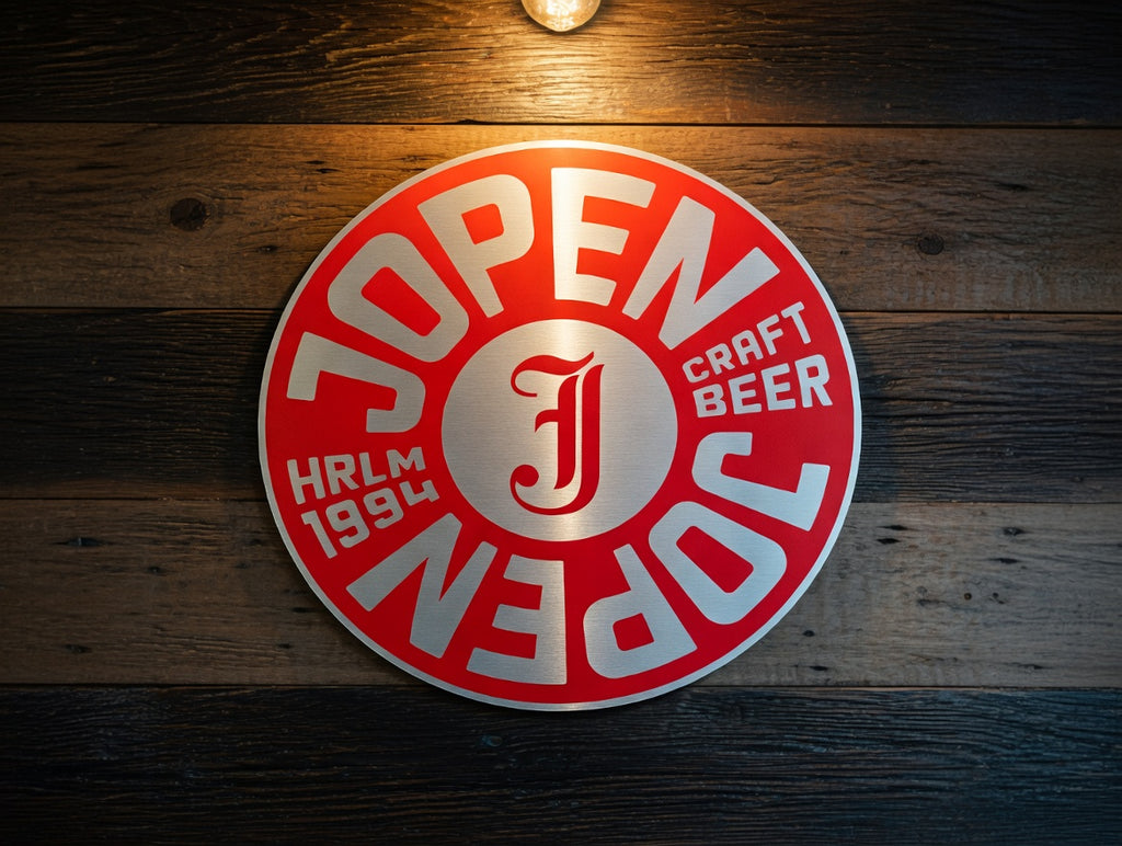 Reclamebord Jopen bier logo aluminium, afmeting 40x40 cm