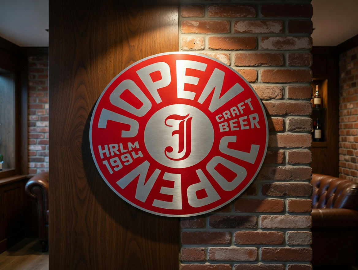 Reclamebord Jopen bier logo aluminium, afmeting 40x40 cm