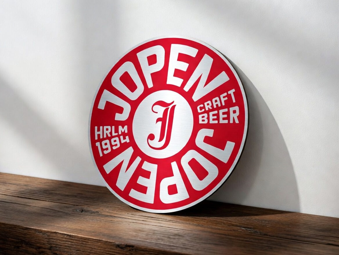 Reclamebord Jopen bier logo aluminium, afmeting 40x40 cm