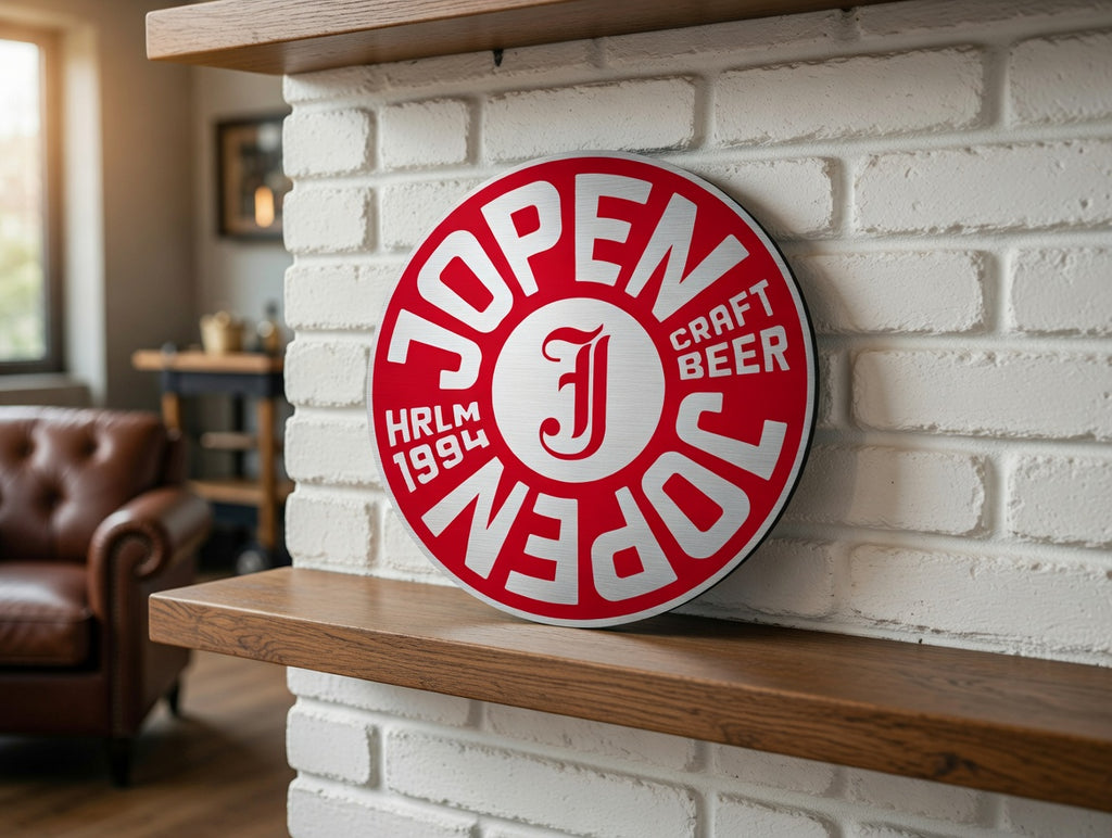 Reclamebord Jopen bier logo aluminium, afmeting 40x40 cm
