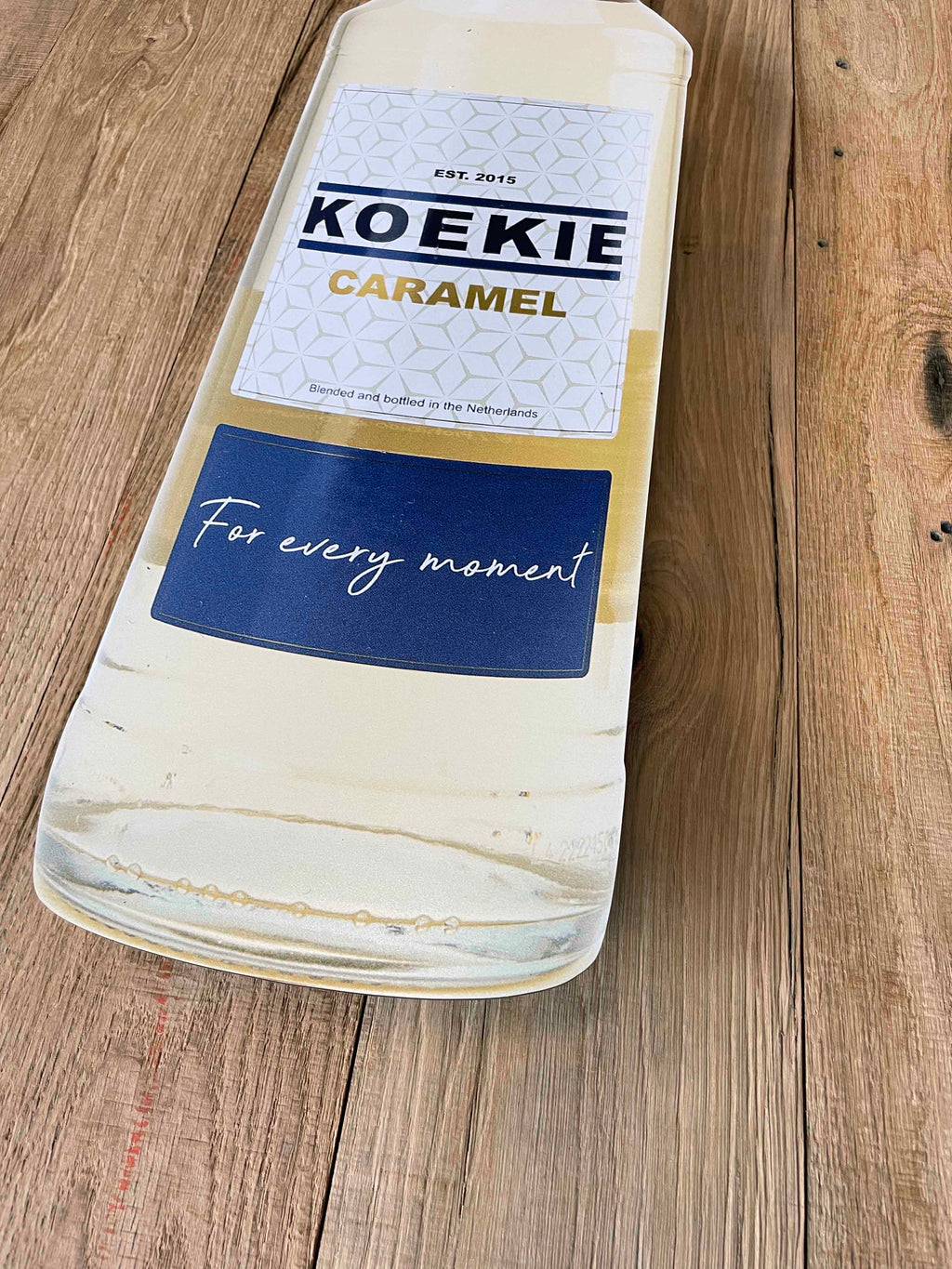 Reclamebord Koekie Caramel likeur fles groot, 17x70cm alu