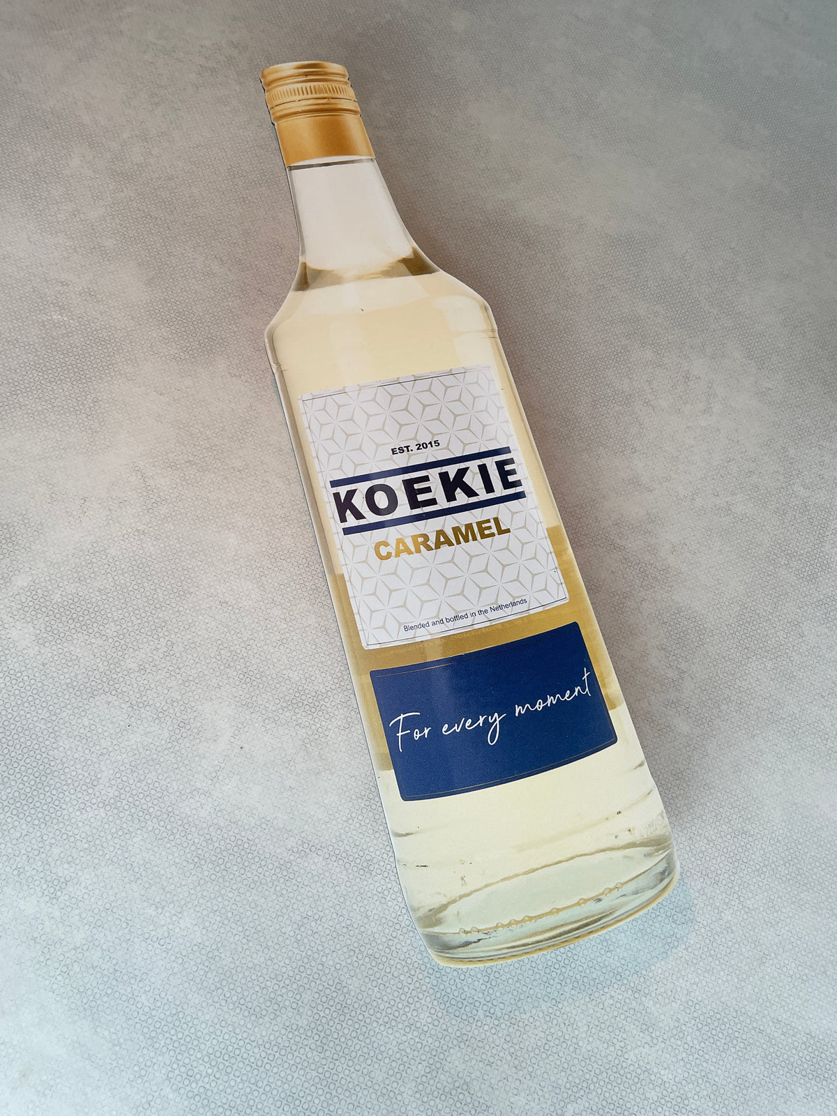 Reclamebord Koekie Caramel likeur fles groot, 17x70cm alu