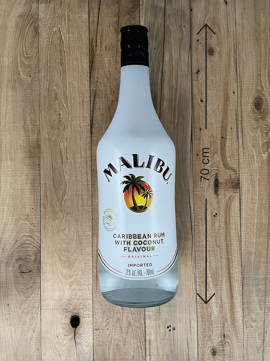 Reclamebord Malibu fles groot, 17x70cm hoog, aluminium