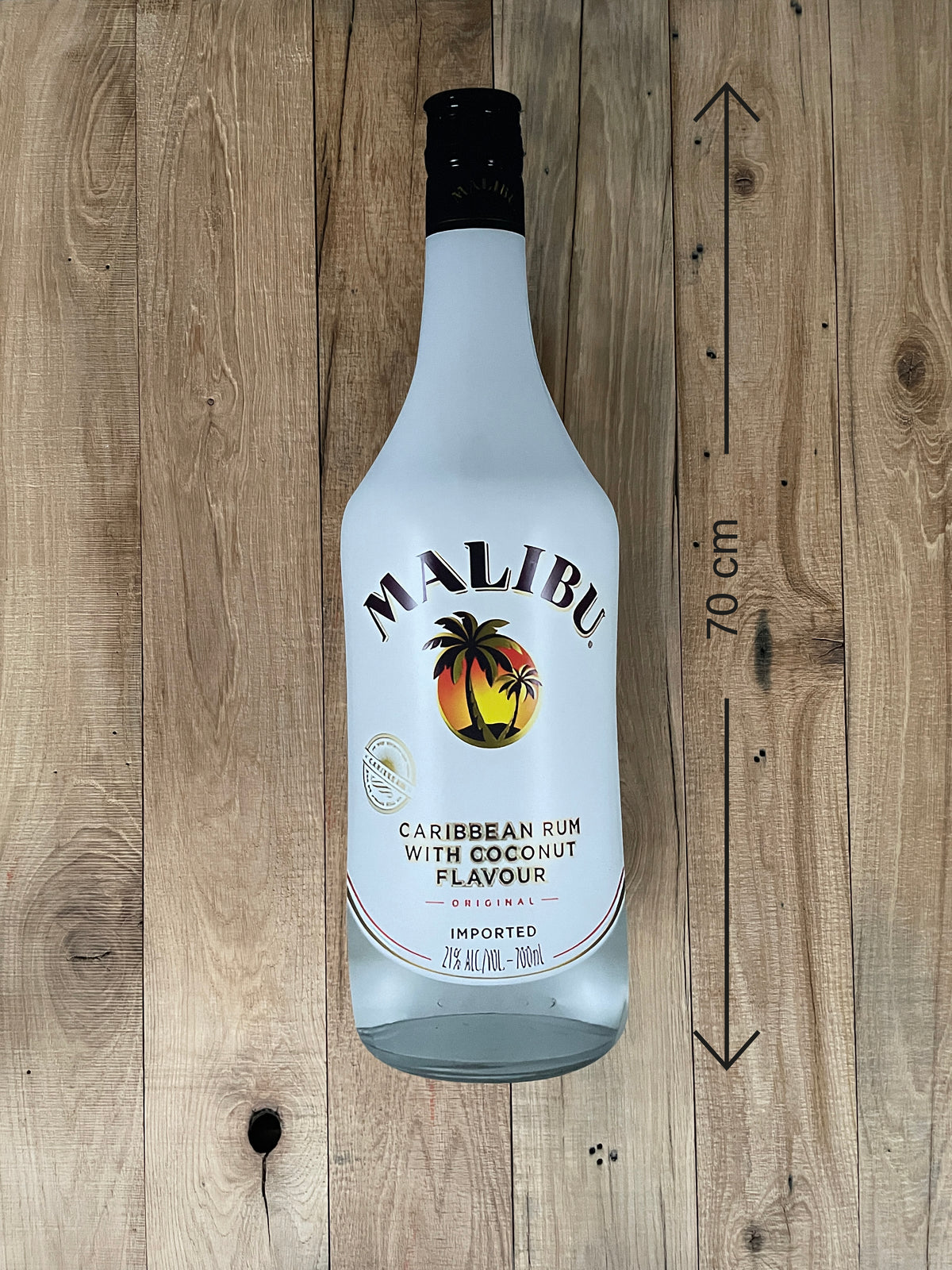 Reclamebord Malibu fles groot, 17x70cm hoog, aluminium