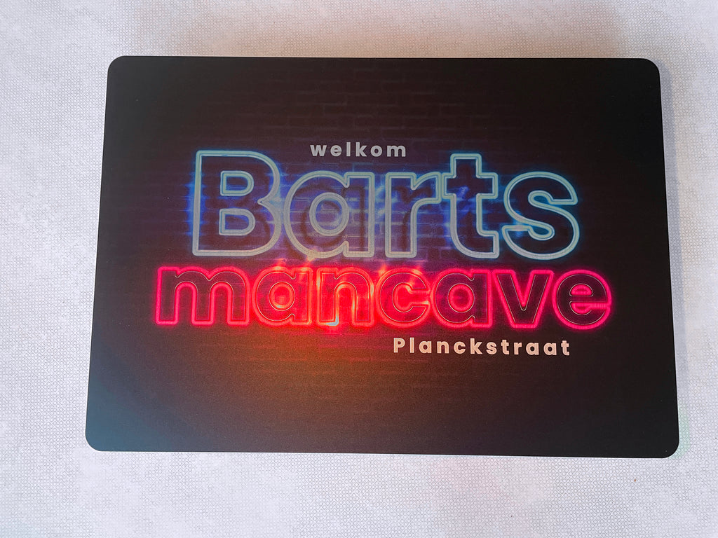 Reclamebord Mancave Neon met eigen naam, bedrukt neontekst