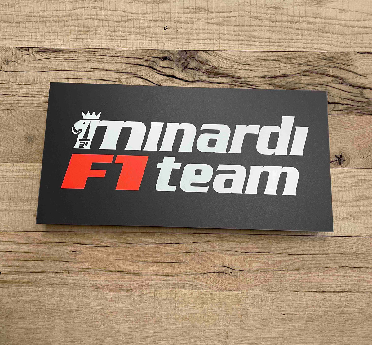 Reclamebord Minardi F1 formule, logo, aluminium, 60x30 cm