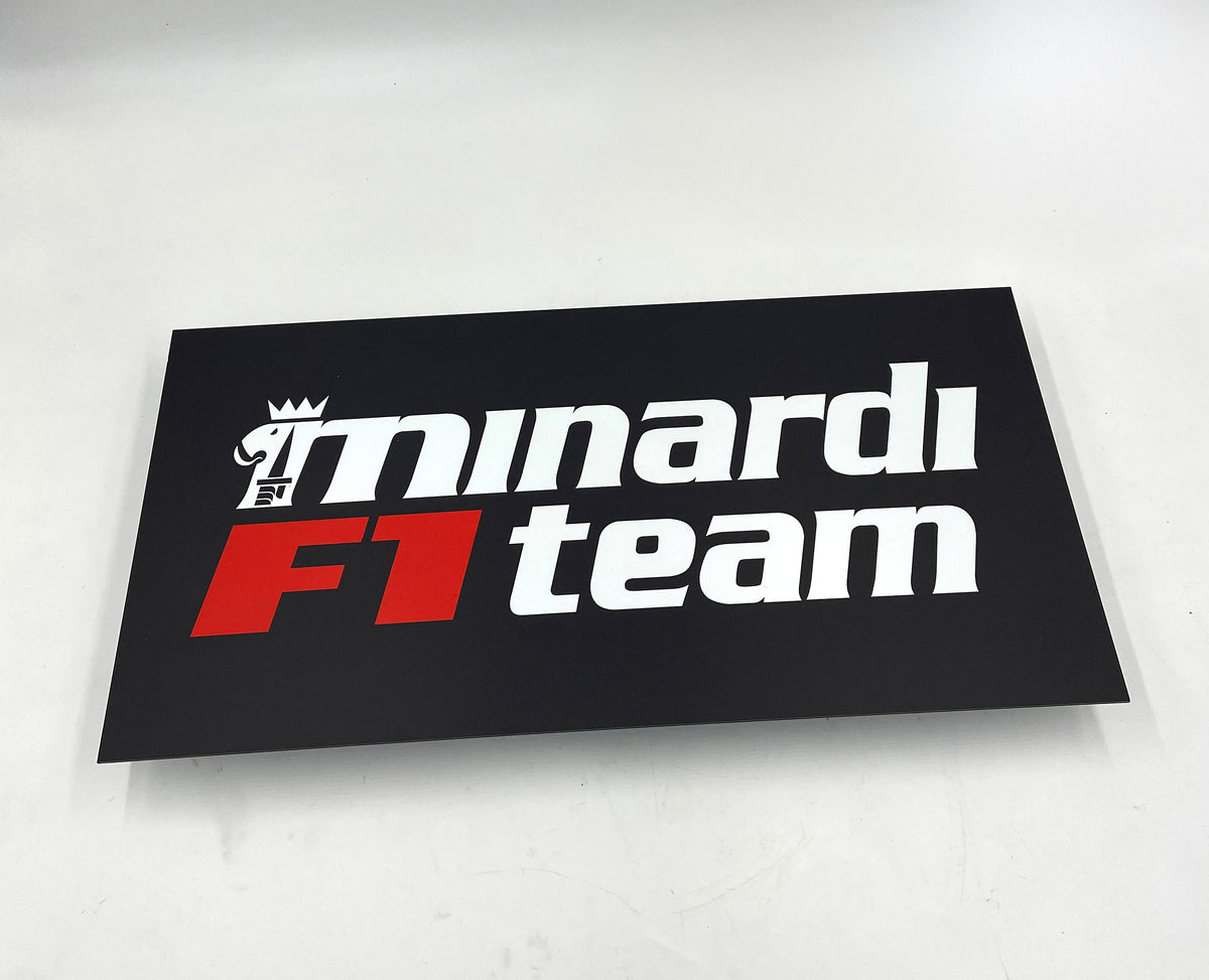Reclamebord Minardi F1 formule, logo, aluminium, 60x30 cm