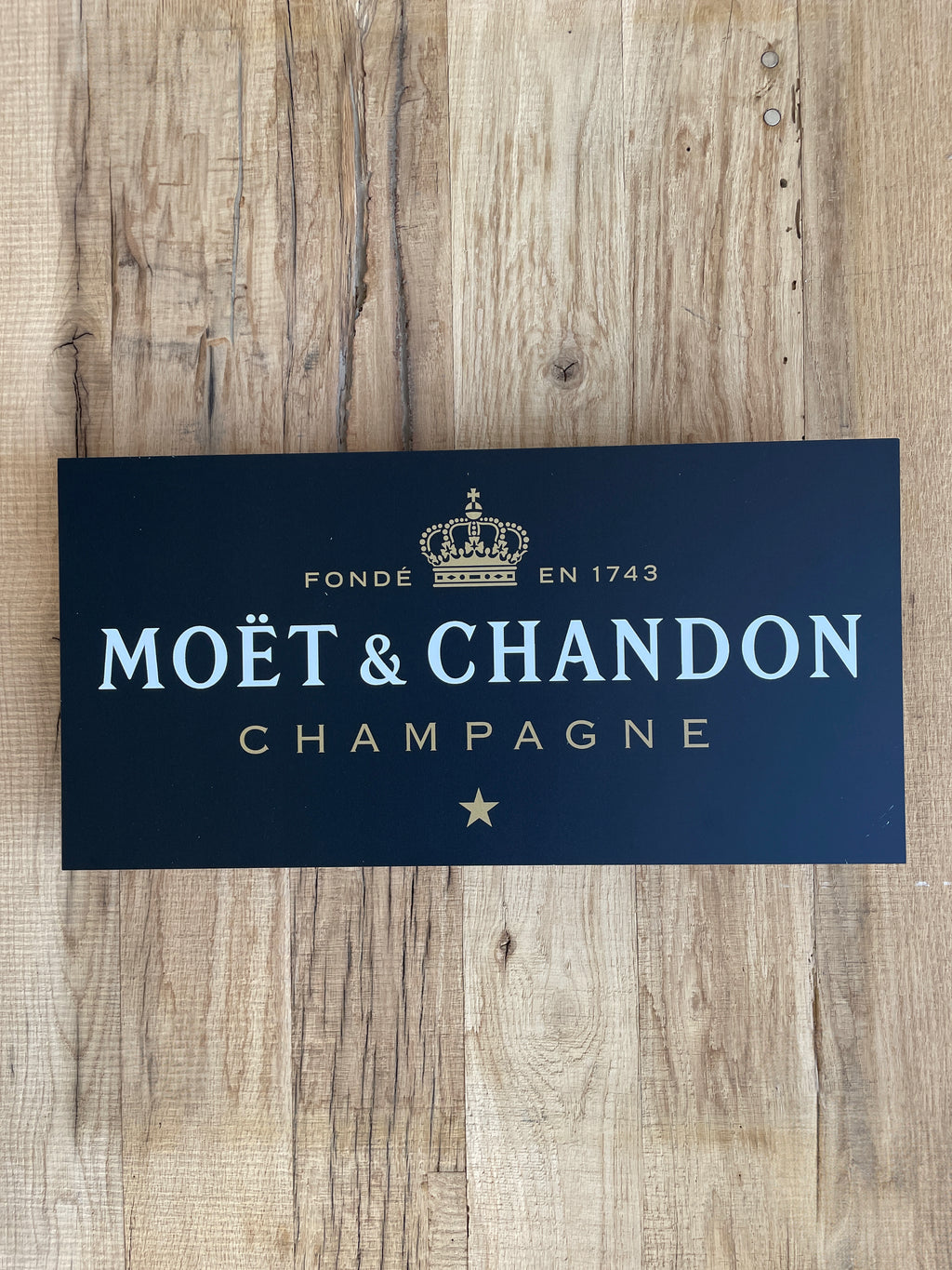 Reclamebord Moët & Chandon Champagne logo, aluminium, 59x29 cm
