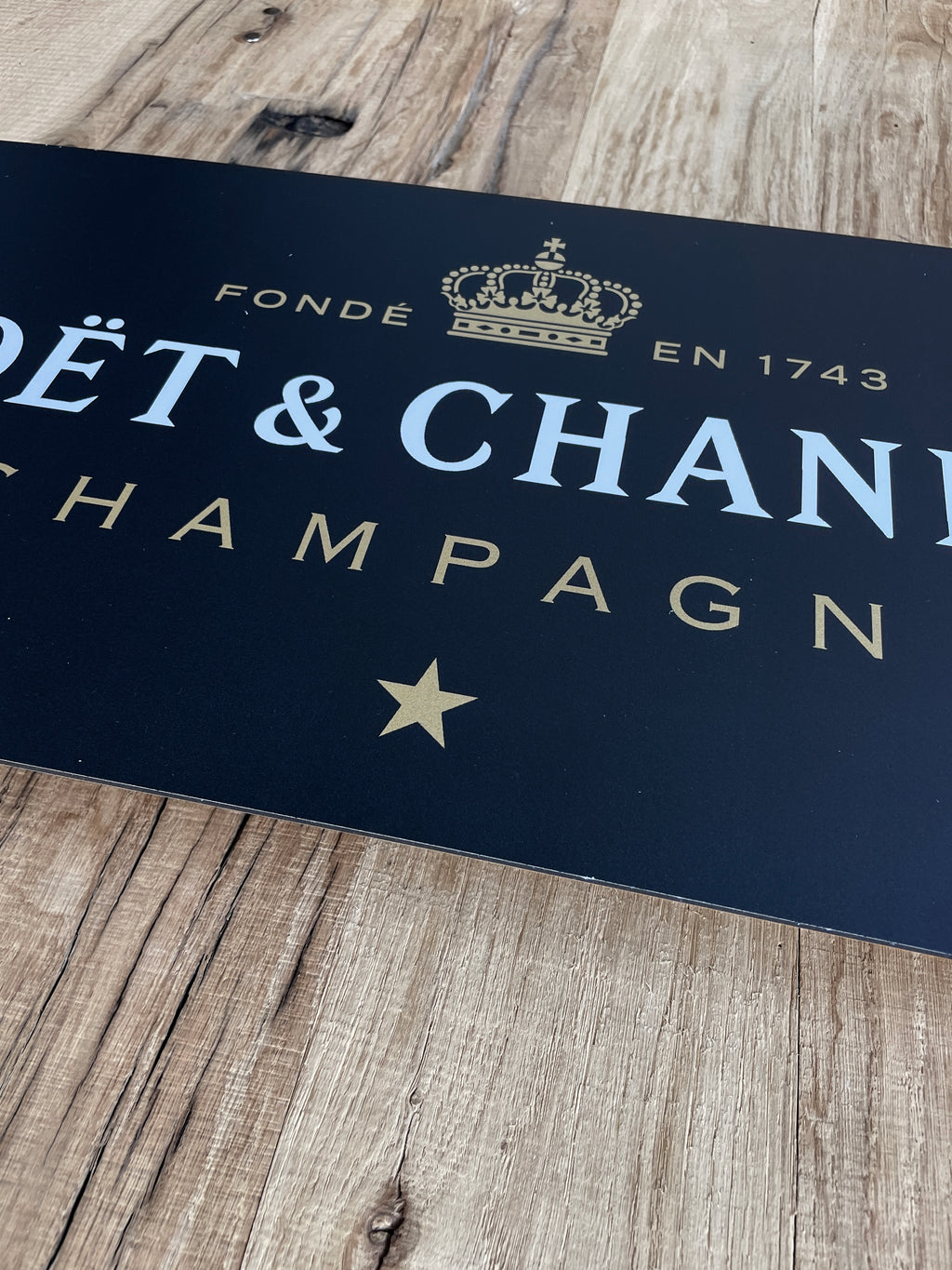 Reclamebord Moët & Chandon Champagne logo, aluminium, 59x29 cm