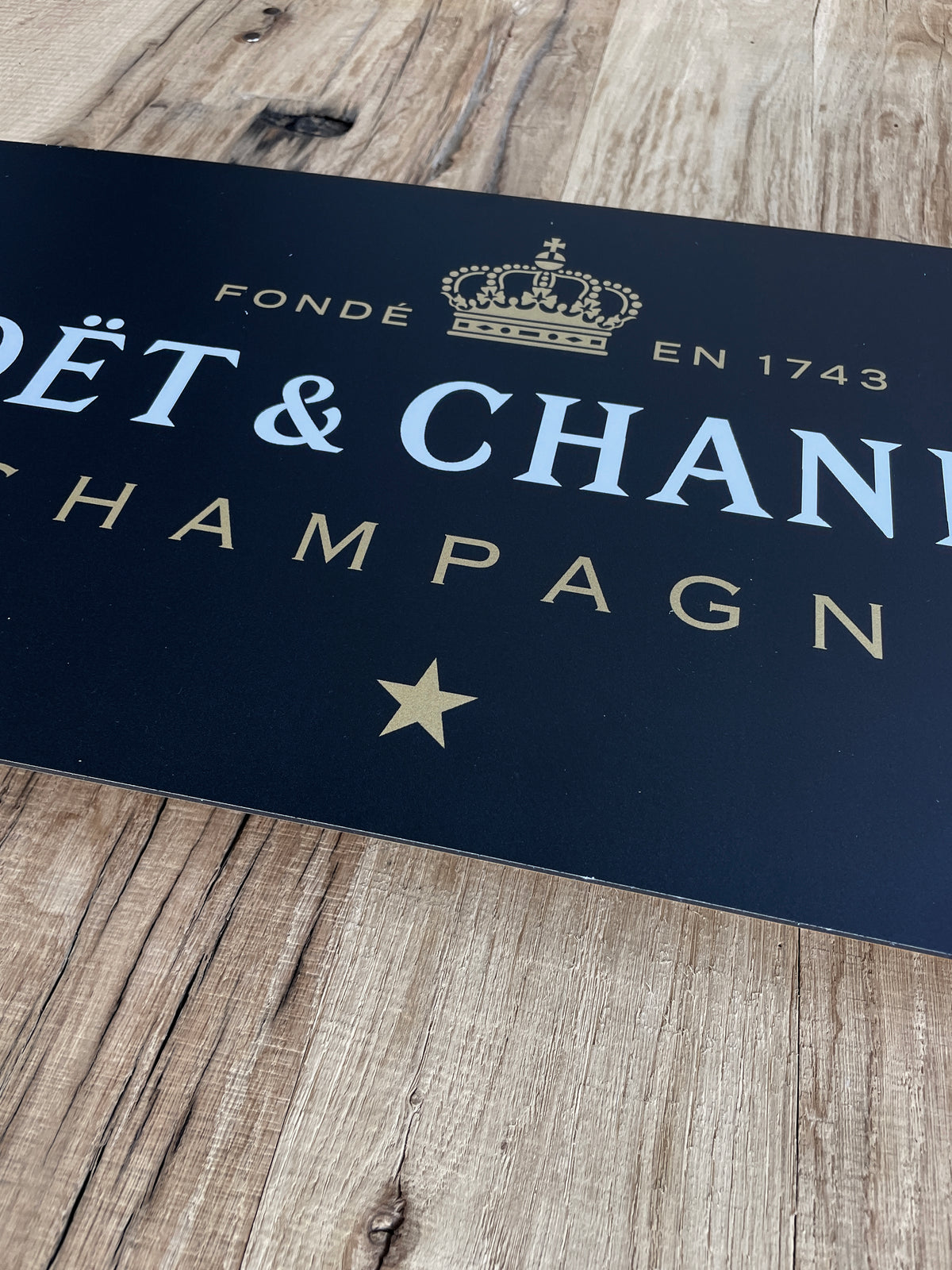 Reclamebord Moët & Chandon Champagne logo, aluminium, 59x29 cm