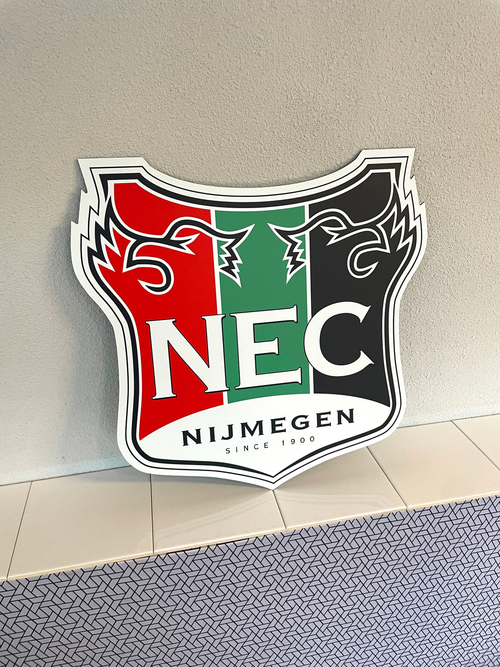 Reclamebord N.E.C. voetbalclub wit logo, alu, 40 x 40cm