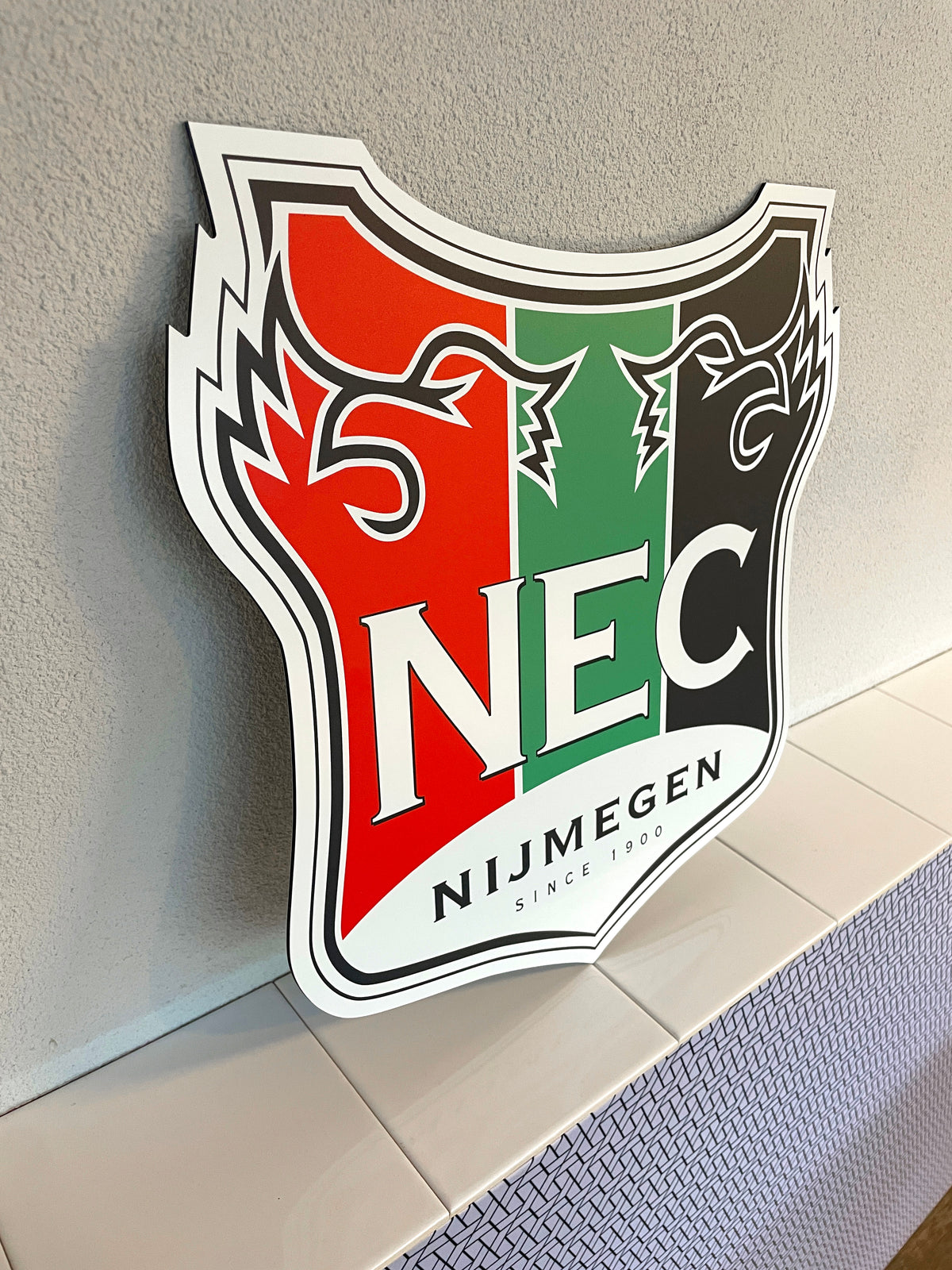 Reclamebord N.E.C. voetbalclub wit logo, alu, 40 x 40cm