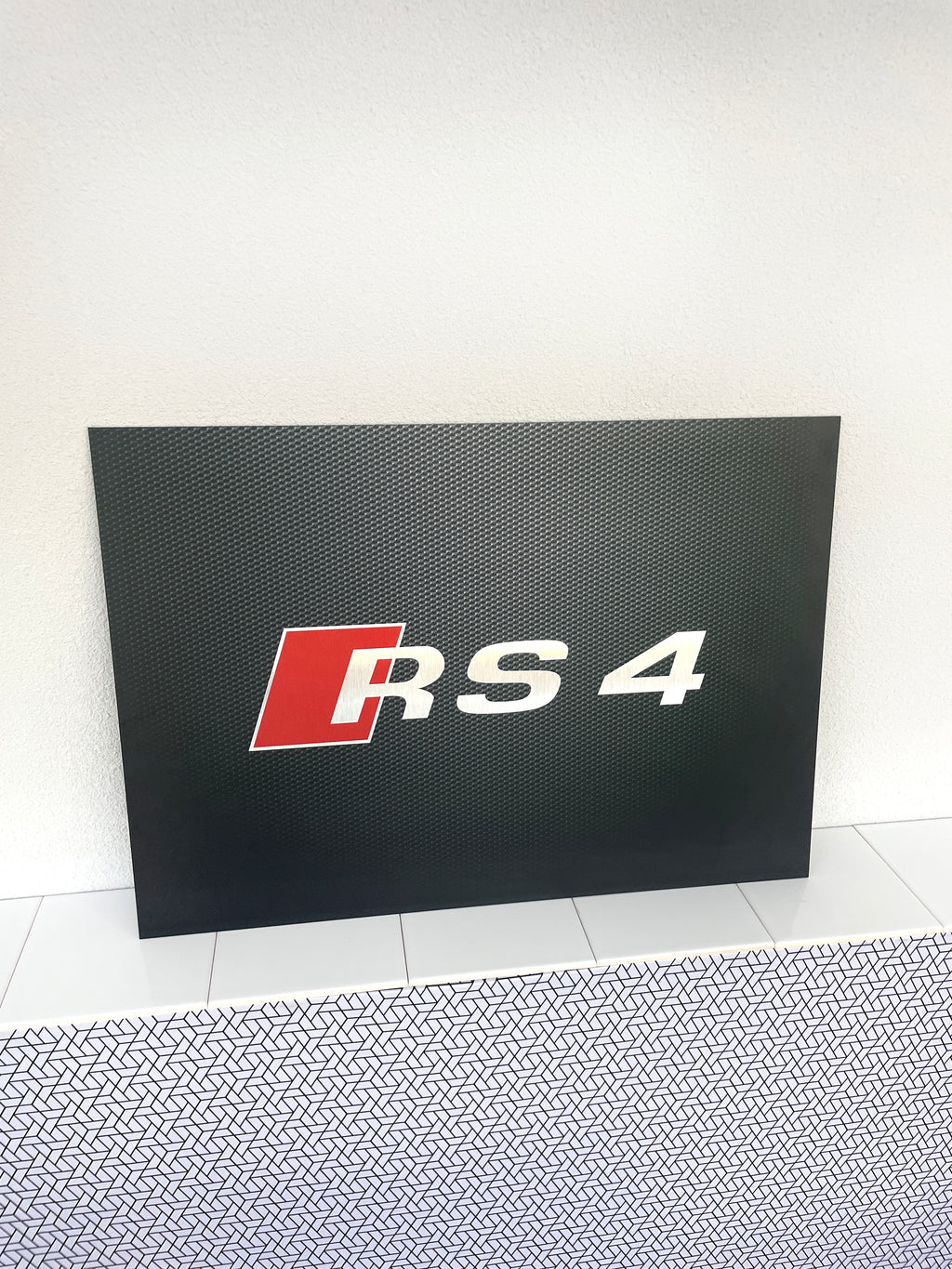 Reclamebord Audi RS4 logo embleem, groot 40x57cm aluminium