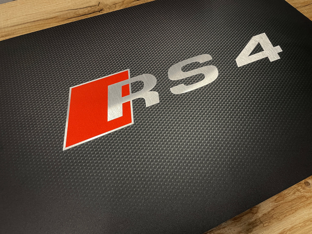 Reclamebord Audi RS4 logo embleem, groot 40x57cm aluminium
