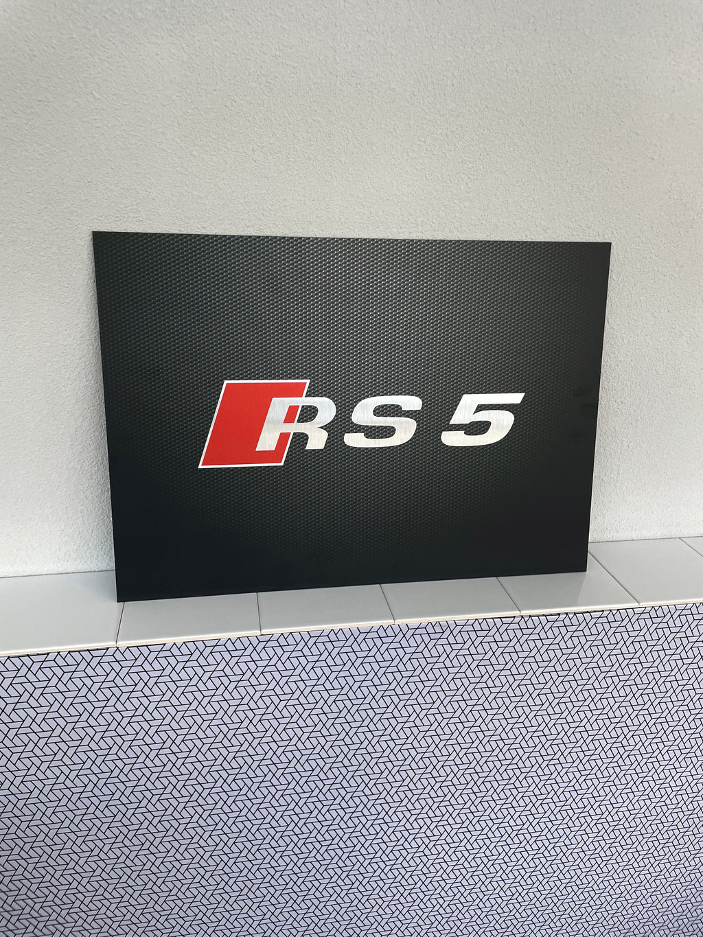 Reclamebord Audi RS5 logo embleem, groot 40x57cm aluminium