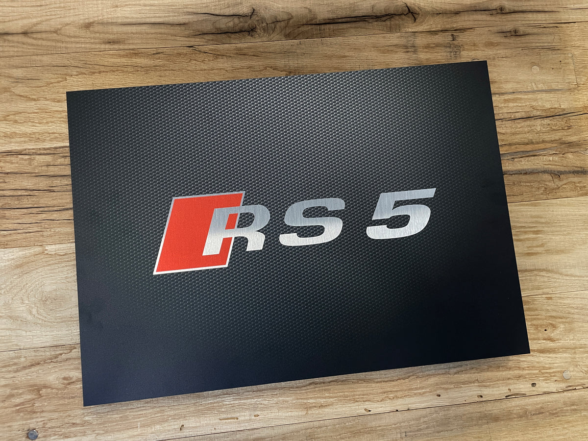Reclamebord Audi RS5 logo embleem, groot 40x57cm aluminium