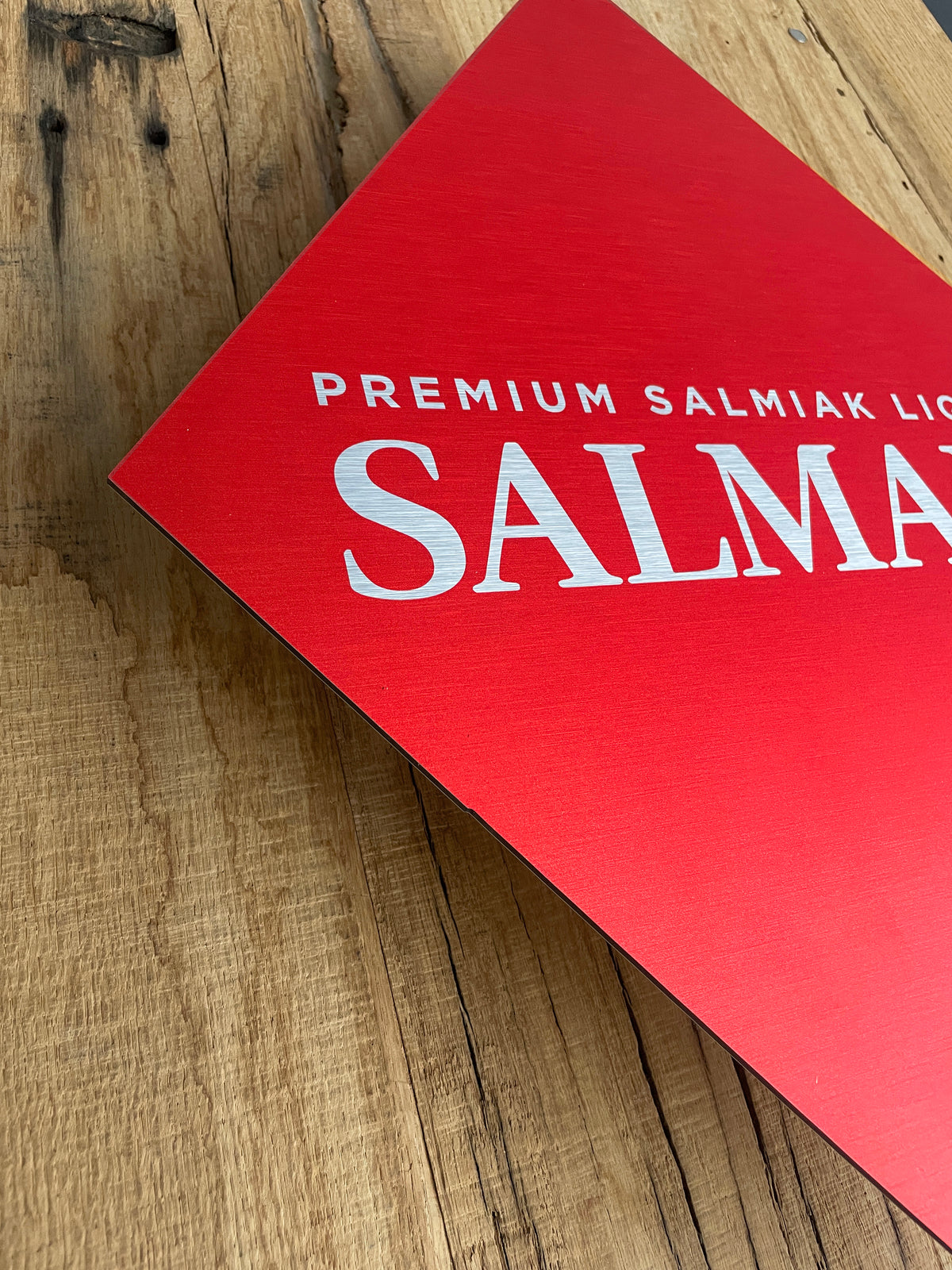 Reclamebord Salmari Salmiak Likeur logo, aluminium, 40x52 cm
