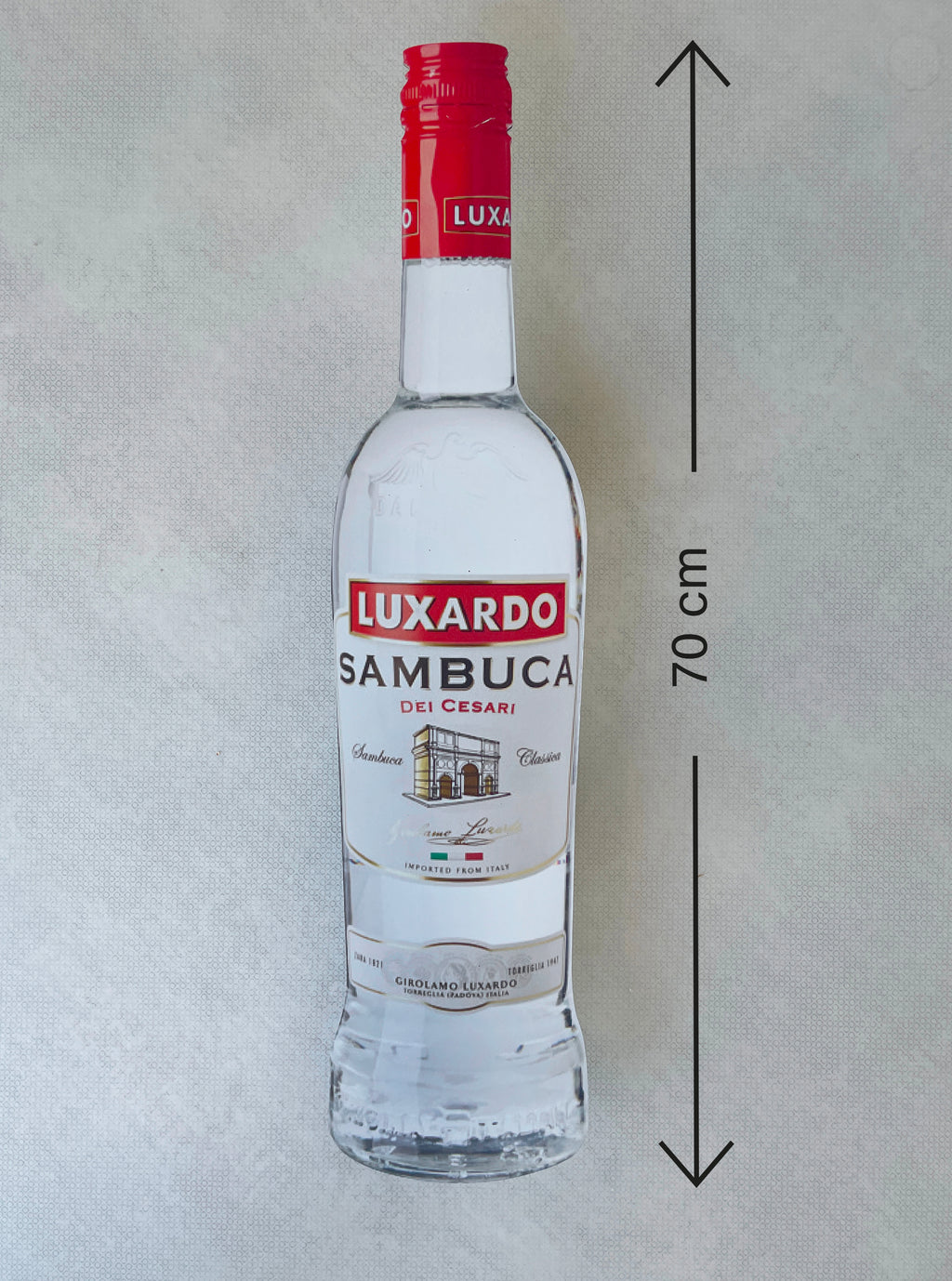 Reclamebord Sambuca fles groot, 17x70cm hoog, aluminium