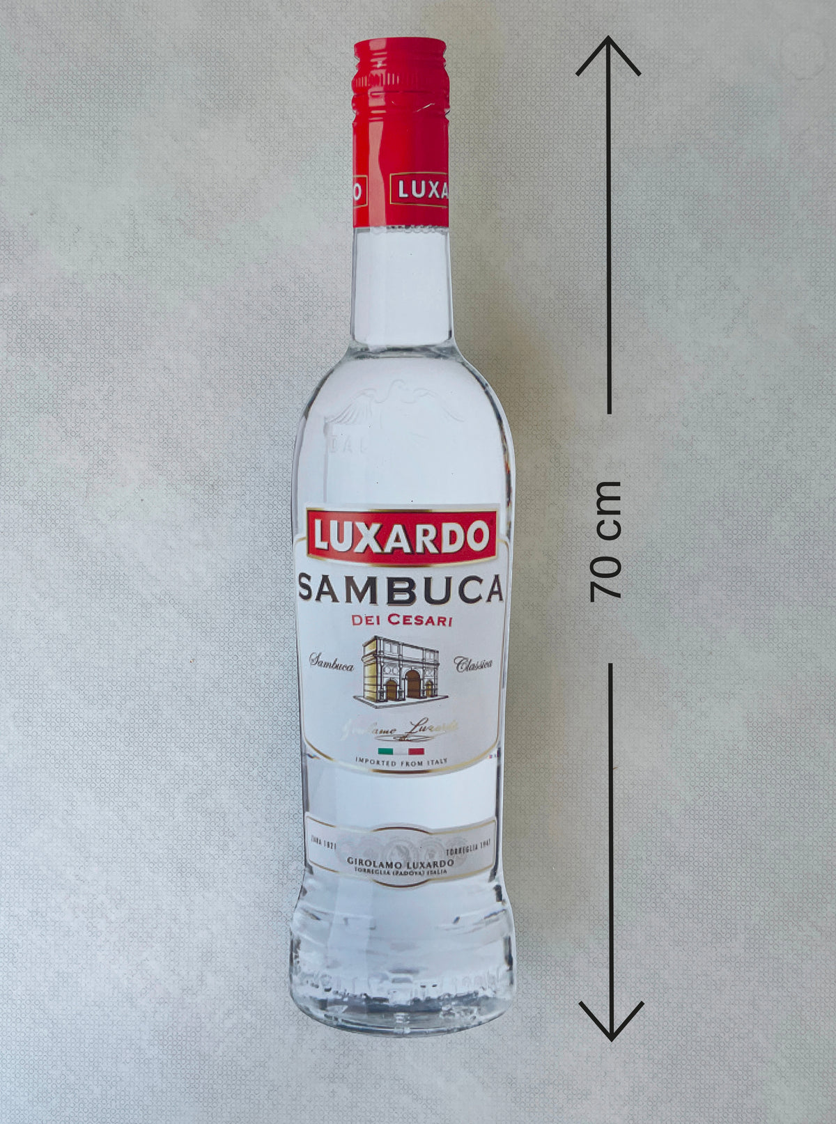 Reclamebord Sambuca fles groot, 17x70cm hoog, aluminium