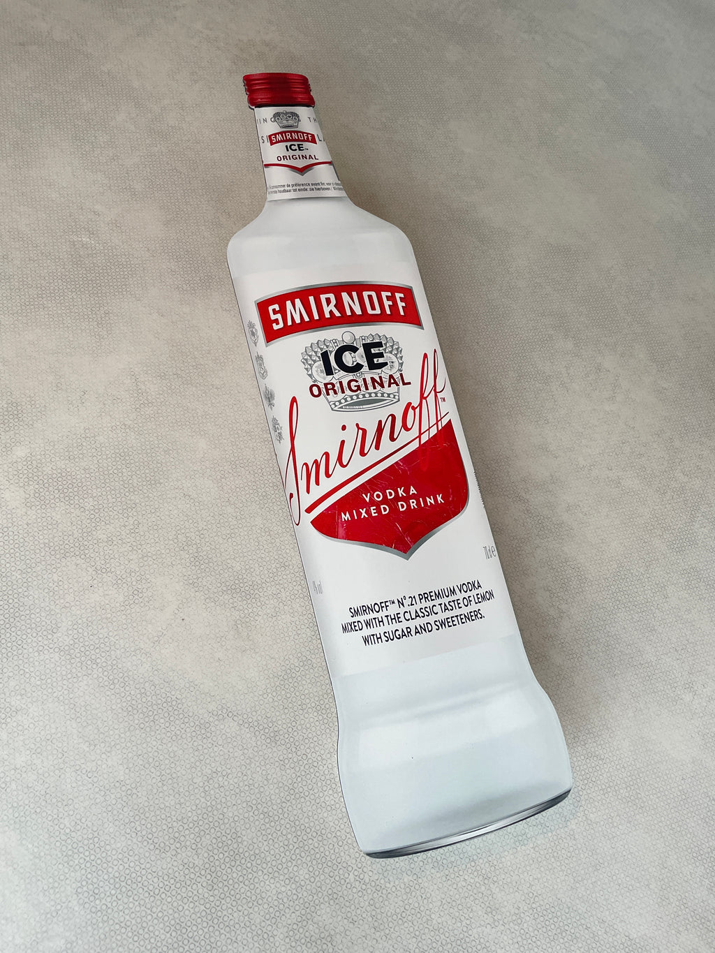 Reclamebord Smirnoff Ice Vodka fles groot, 17x70cm hoog, alu