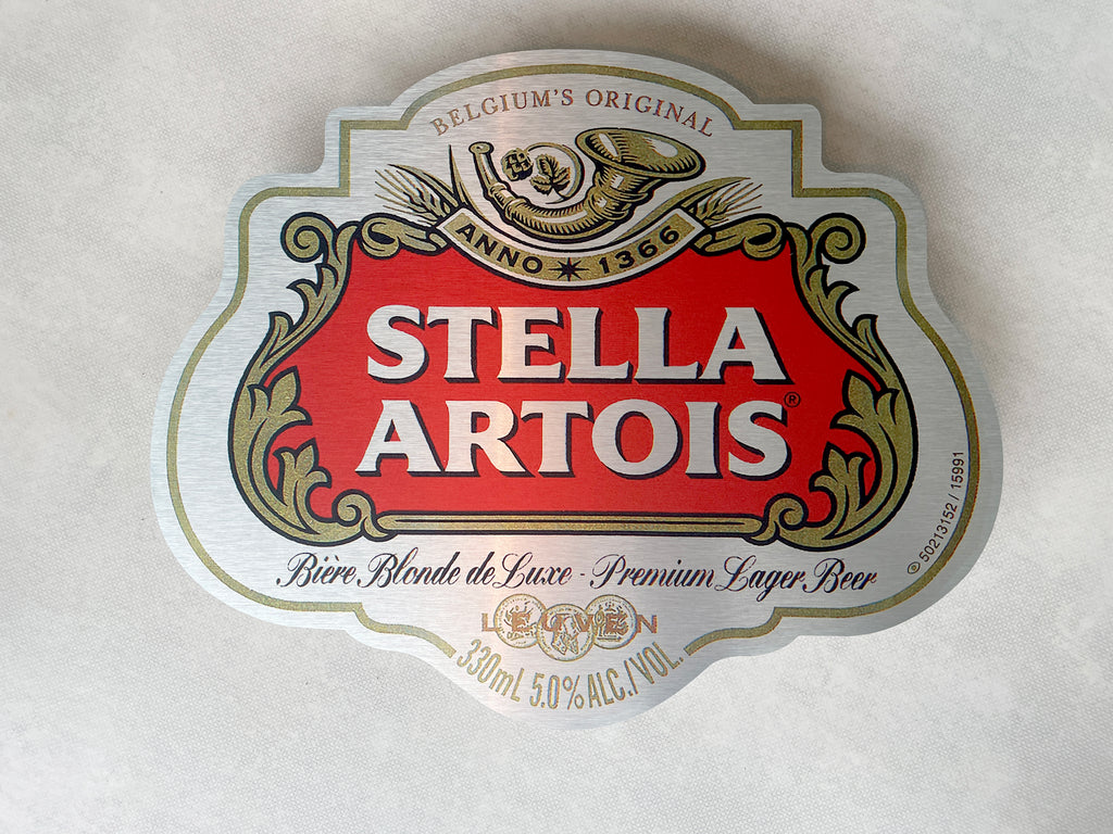 Reclamebord Stella Artois bier logo, groot 50x40cm aluminium