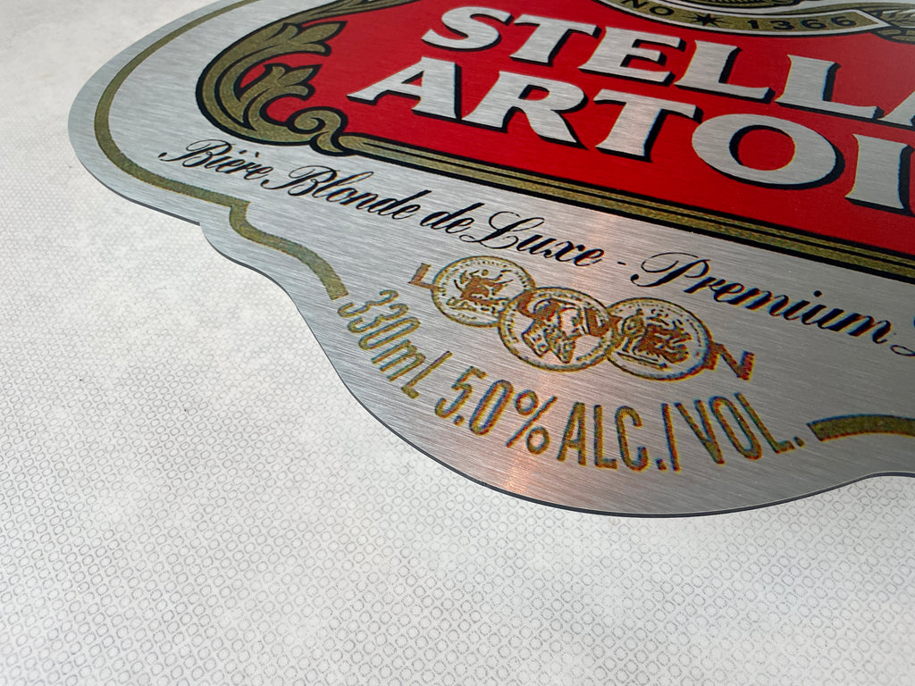 Reclamebord Stella Artois bier logo, groot 50x40cm aluminium