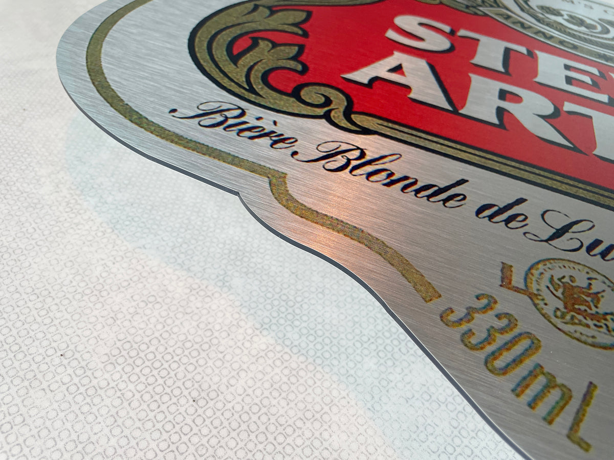 Reclamebord Stella Artois bier logo, groot 50x40cm aluminium
