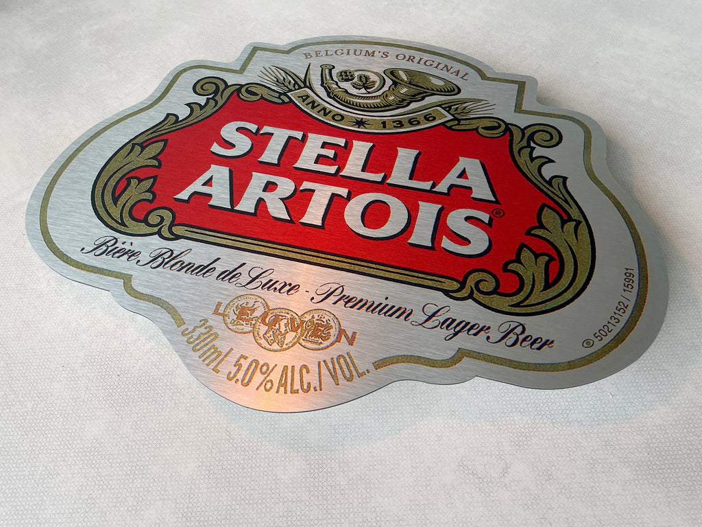 Reclamebord Stella Artois bier logo, groot 50x40cm aluminium