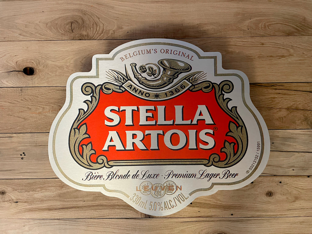 Reclamebord Stella Artois bier logo, groot 50x40cm aluminium