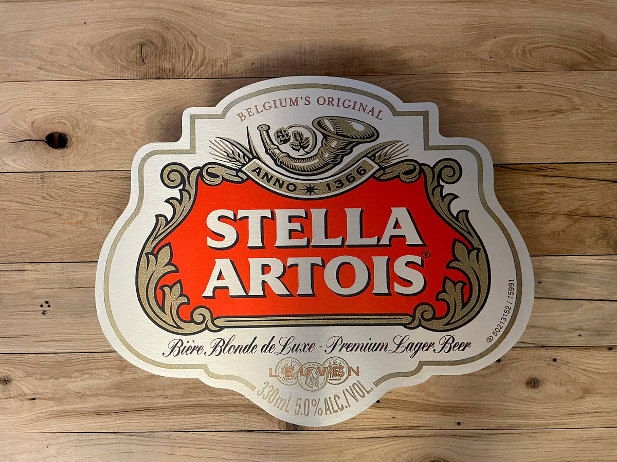 Reclamebord Stella Artois bier logo, groot 50x40cm aluminium