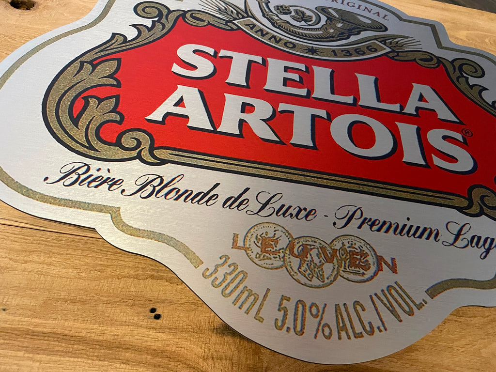 Reclamebord Stella Artois bier logo, groot 50x40cm aluminium