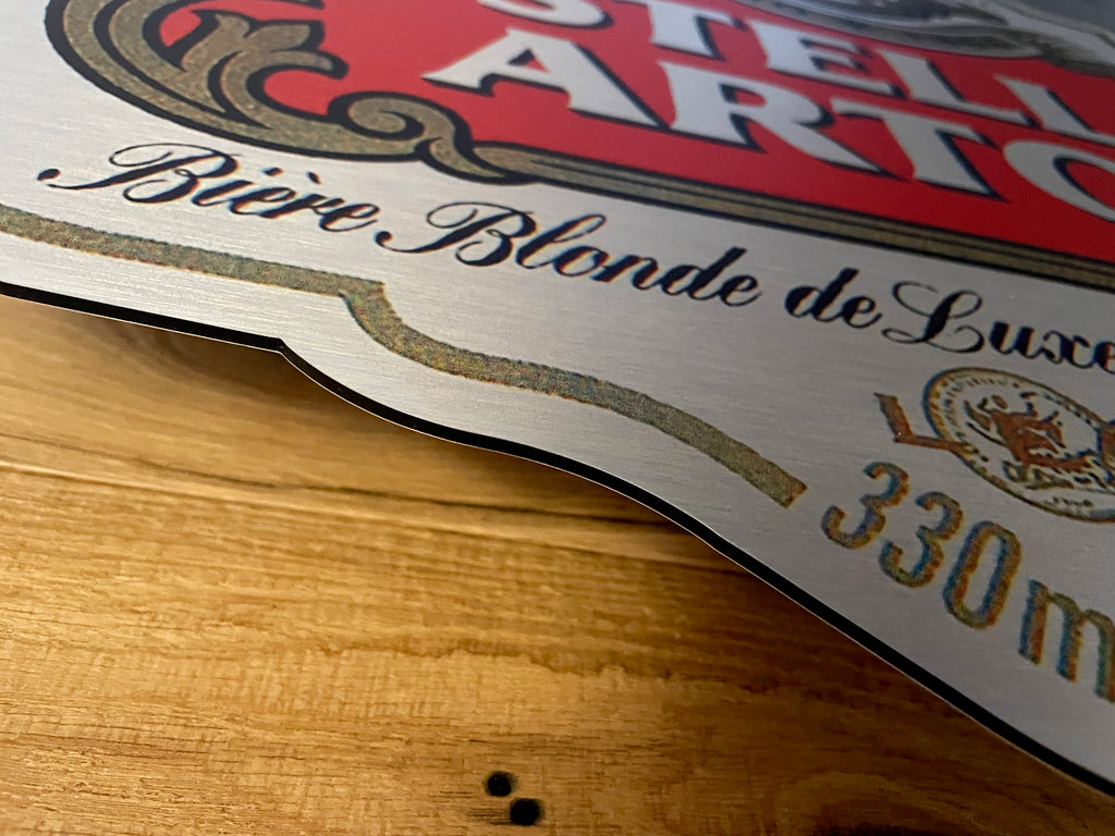 Reclamebord Stella Artois bier logo, groot 50x40cm aluminium