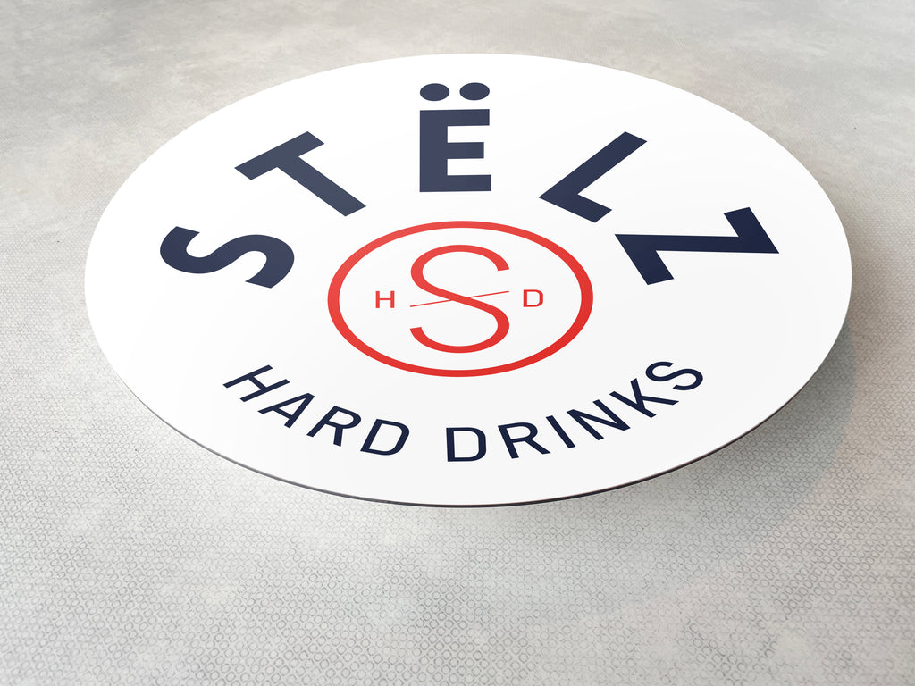 Reclamebord STËLZ hard drinks logo aluminium, afmeting 40x40 cm