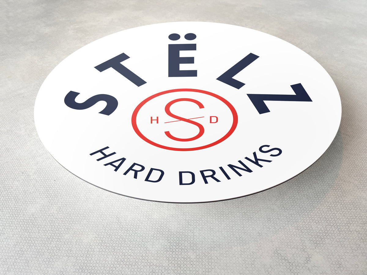 Reclamebord STËLZ hard drinks logo aluminium, afmeting 40x40 cm