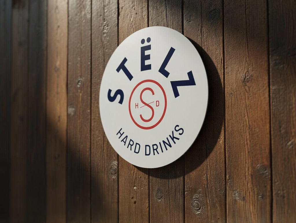 Reclamebord STËLZ hard drinks logo aluminium, afmeting 40x40 cm