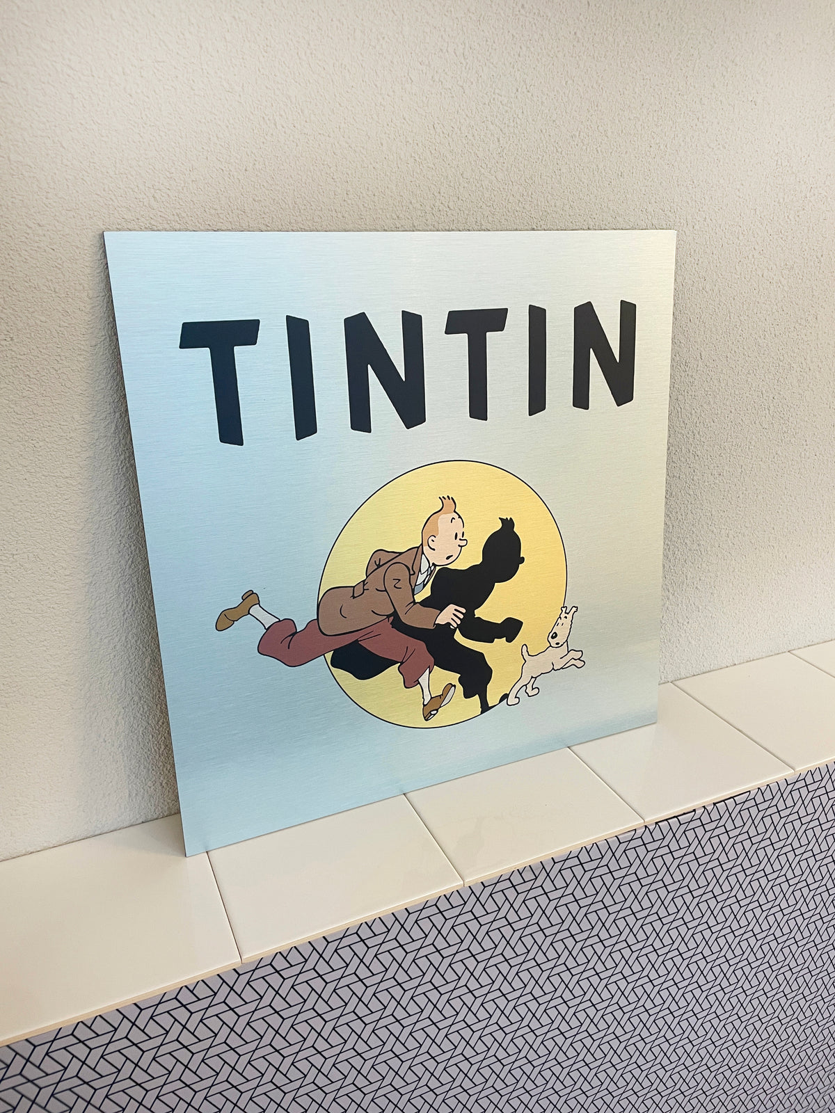 Reclamebord Kuifje TinTin, aluminium, rvs look, 40x40 cm