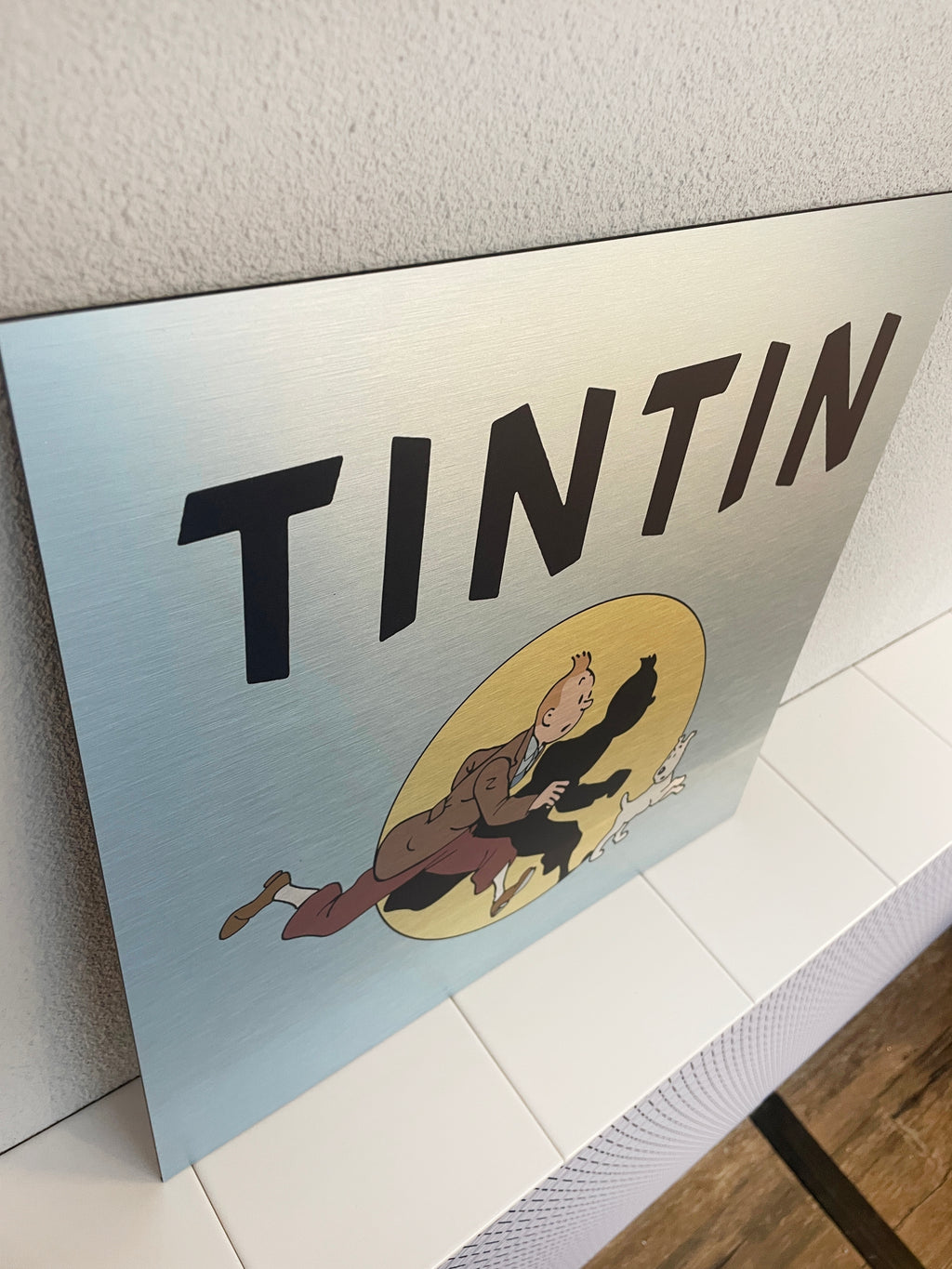 Reclamebord Kuifje TinTin, aluminium, rvs look, 40x40 cm