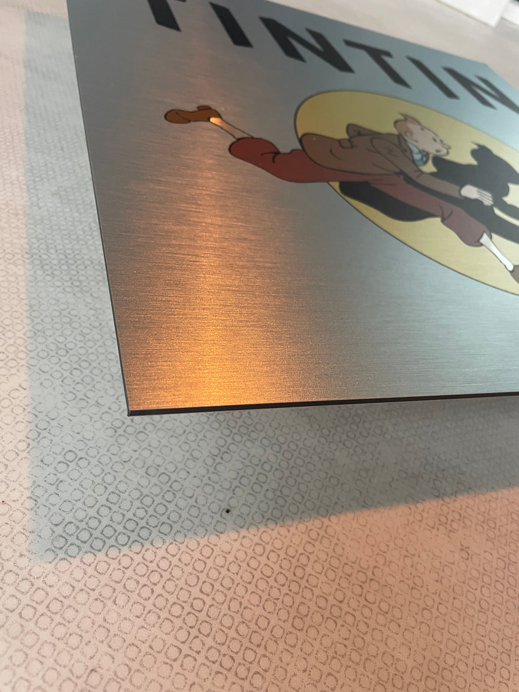 Reclamebord Kuifje TinTin, aluminium, rvs look, 40x40 cm