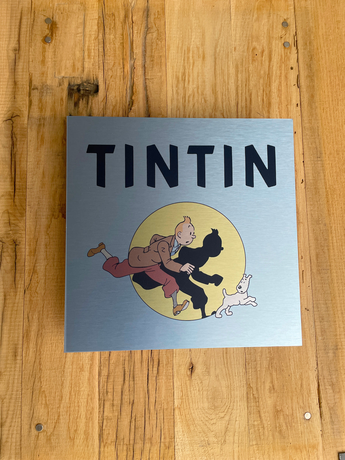 Reclamebord Kuifje TinTin, aluminium, rvs look, 40x40 cm
