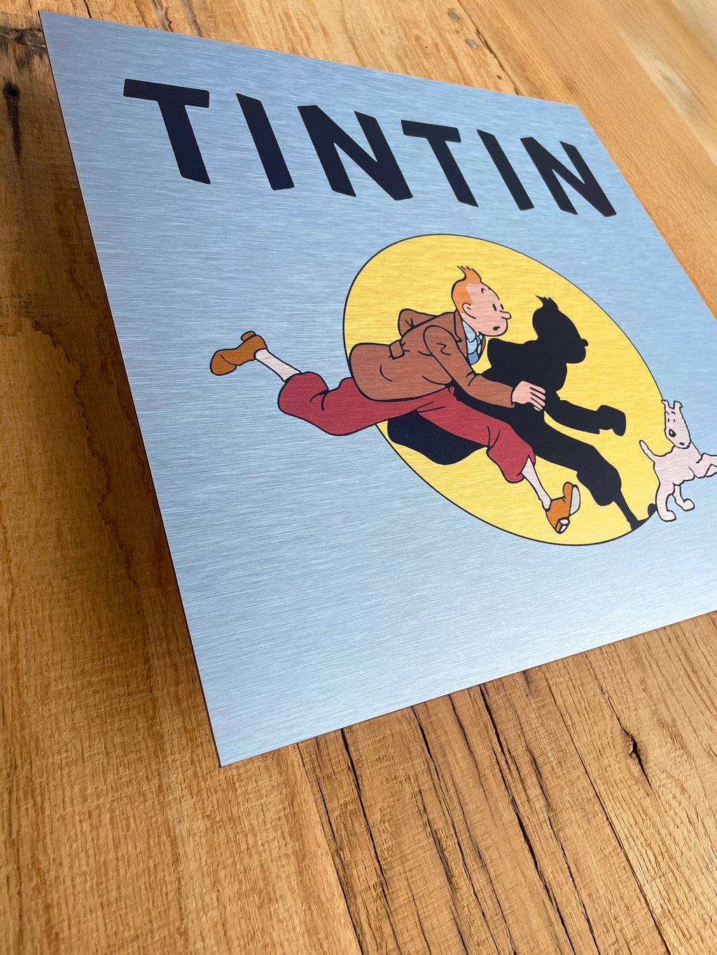 Reclamebord Kuifje TinTin, aluminium, rvs look, 40x40 cm
