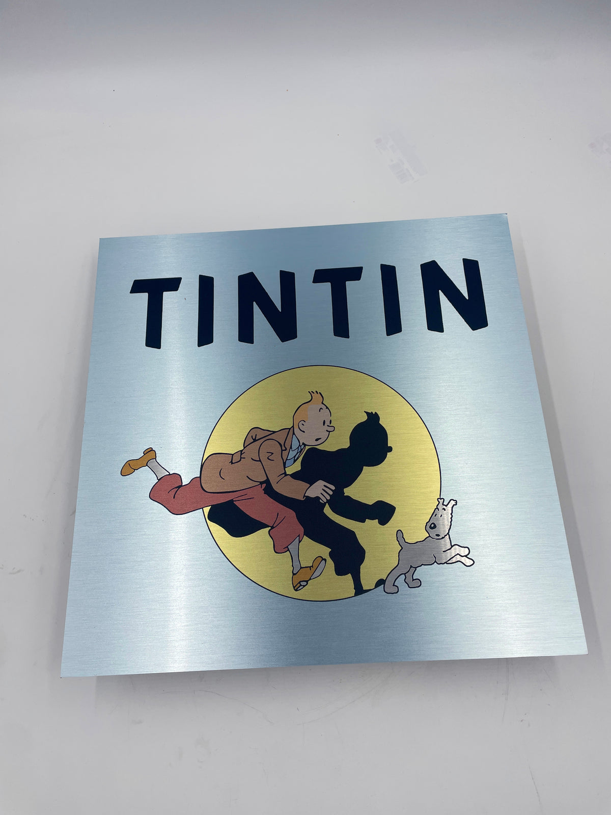 Reclamebord Kuifje TinTin, aluminium, rvs look, 40x40 cm