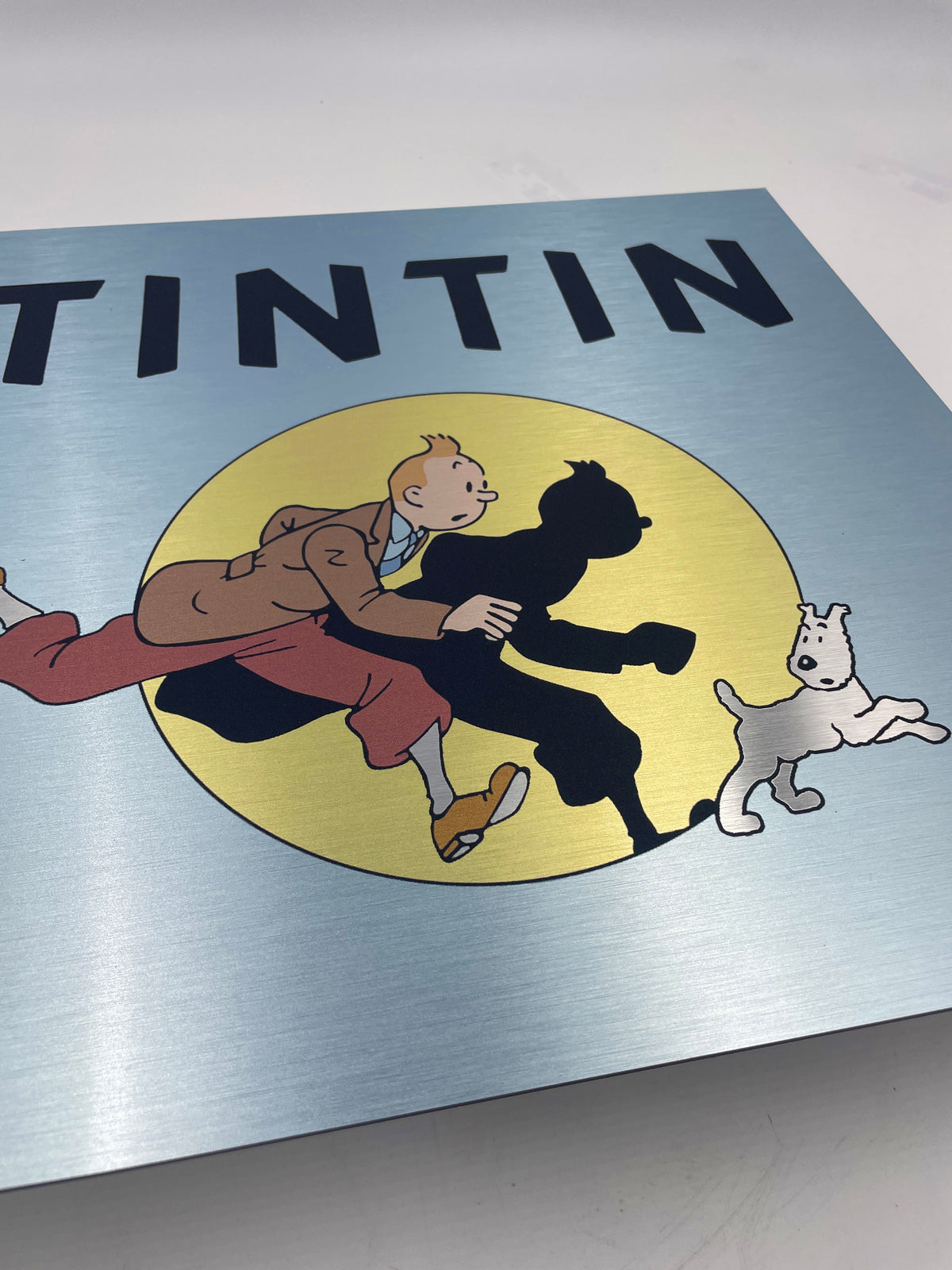 Reclamebord Kuifje TinTin, aluminium, rvs look, 40x40 cm