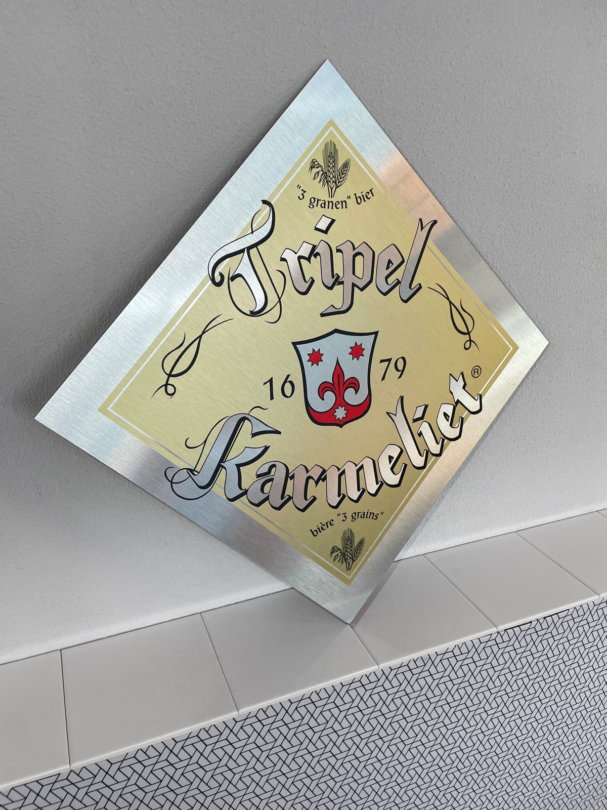 Reclamebord Tripel Karmeliet logo aluminium, 40x40 cm