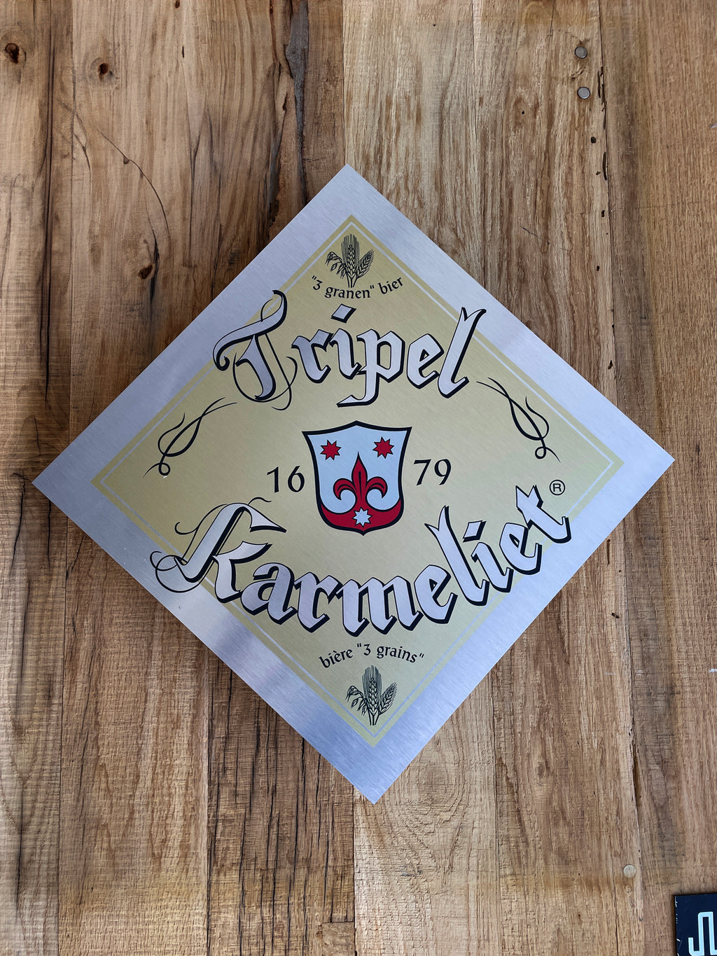 Reclamebord Tripel Karmeliet logo aluminium, 40x40 cm