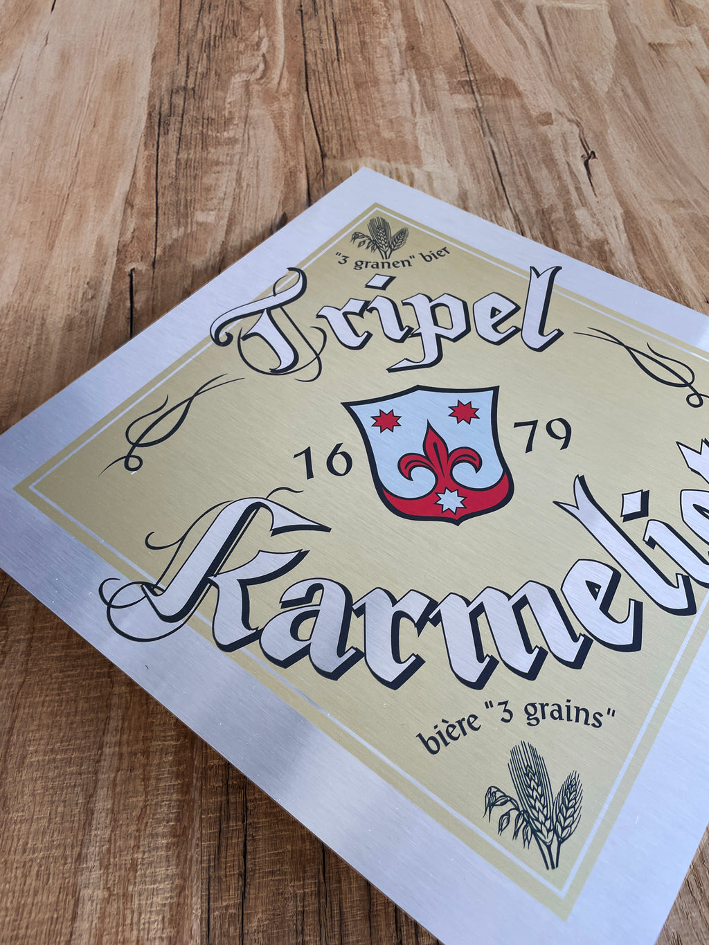 Reclamebord Tripel Karmeliet logo aluminium, 40x40 cm