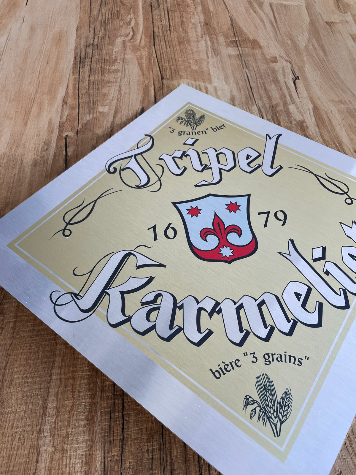 Reclamebord Tripel Karmeliet logo aluminium, 40x40 cm