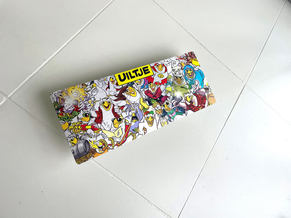 Reclamebord Uiltje Gele Rakker bier collagebord, 50x20cm alu