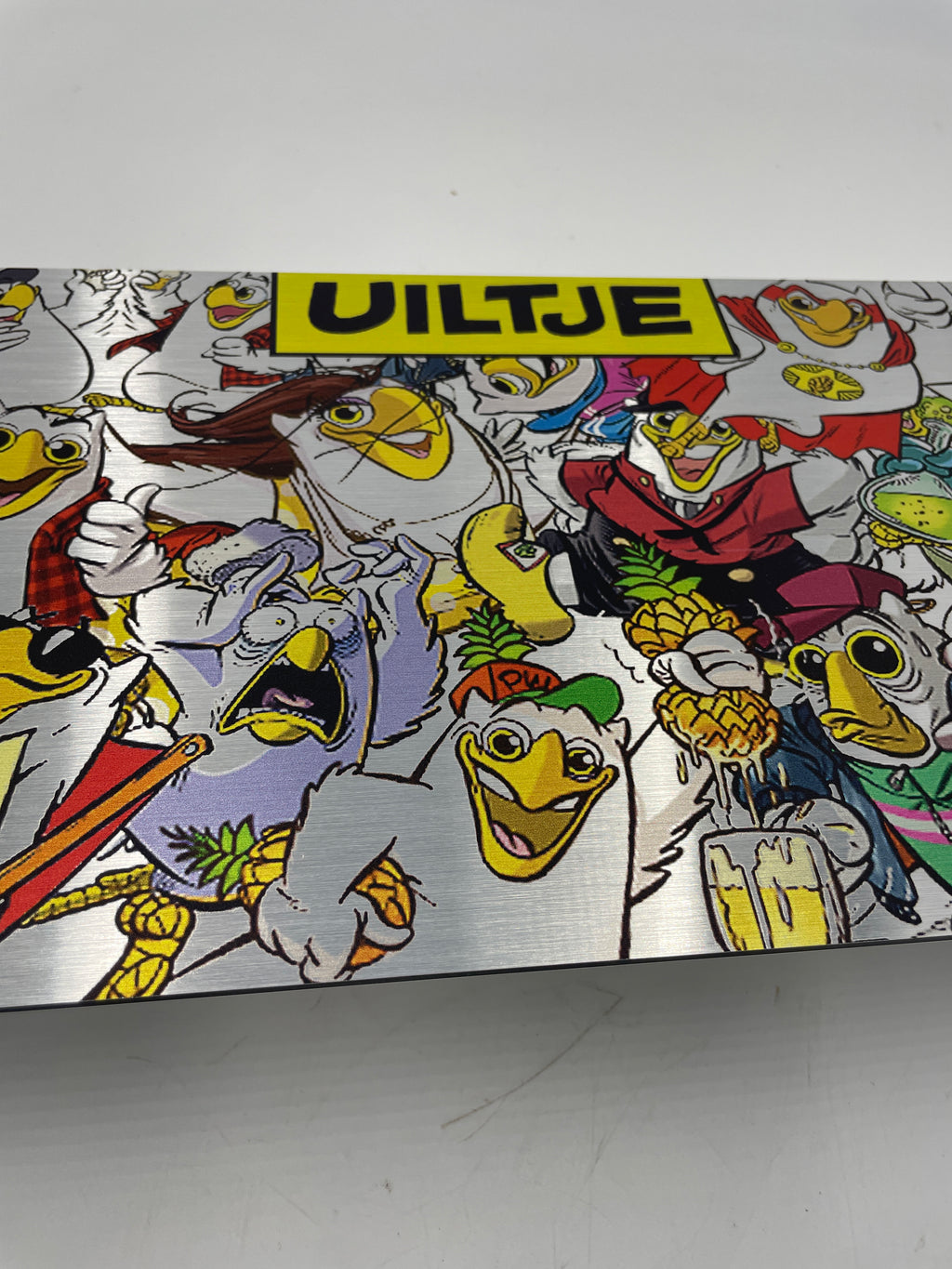 Reclamebord Uiltje Gele Rakker bier collagebord, 50x20cm alu